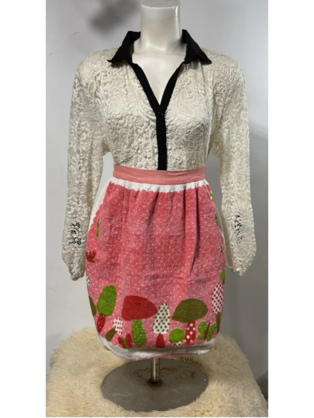 Vintage Pink Terry Cloth Mushroom Apron Forest Fancies Merry Mushroom Cottage